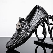 levne Pánské nazouváky a mokasíny-pánské mokasíny z umělé kůže s krokodýlím vzorem – luxusní slip-on společenské boty s kovovým dekorem lva pro formální i neformální příležitosti