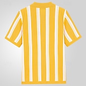 olcso Férfi nyomtatott póló-Férfi Button Up Polos Golfing Hétköznapi Sport Hajtóka Rövid ujjú Divat Alap Csík Kollázs Gombok Nyár Sárga Button Up Polos