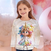 billiga Flickans 3D-tecknad film-Flickor 3D Grafisk Tecknat T-shirt Långärmad Vår Höst Mode Grundläggande Barn 4-12 år Rund hals Utomhus Ledigt Dagligen Normal