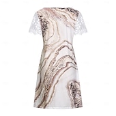 billige Skriv ut blomsterkjoler-Dame Normal EU / USA størrelse Midikjole Langermet Boho-kjole Solkjole Elegant kjole Elegant Bohem Tropisk Blondearm Fest Daglig Stevnemøte Løstsittende Blomstret Marmortrykk Kortermet V-hals Lys