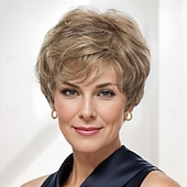 cheap Older Wigs-Classic Short Wig with Enviable Volume and Textured Layers / Multi-Tonal Shades of Blonde