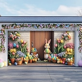 billige Garasje- og dørbanner-Utendørs Garasje Dør Dekorasjon Banner Kanin Egg Stor Bakgrunnsdekorasjon Utendørs Garasje Dør Hjemmevegg Dekorasjoner Arrangement Fest Parade