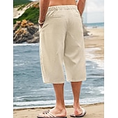 baratos Feriado-Homens Calção Shorts de linho Shorts de verão Shorts de praia Calças Capri Bolsos Com Cordão Cintura elástica Tecido Conforto Respirável Comprimento da panturrilha Ao ar livre Diário Praia Havaiana