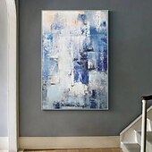 preiswerte Abstrakte Gemälde-Handgemälde Ölgemälde Wandkunst blau abstrakte Malerei auf Leinwand 3D handgemachte Textur Wandkunst neutral abstrakte Wandkunst Boho Wal Dekor