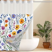 cheap Shower Curtains-Flower Waffle-Weave Textured Shower Curtain Set with Snap-in Liner and Sheer Window Water-Repellent Polyester Grommet Top,120GSM Hotel Quality Spa Style Bathroom Partition No Hooks Required