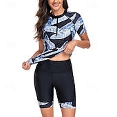 abordables Lycra de surf-Femme Maillot De Bain Deux Pièces Protection solaire UV Poids Léger Manche Courte Maillots de Bain Maillot de bain 2 Pièces Zip sur le devant Natation Surf Plage Sports nautiques Tropical Imprimé Et