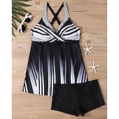abordables Maillots une pièce et tankinis-Femme Tankini Maillot De Bain Deux Pièces Col en V Maillots de Bain Maillots de Bain Noir Blanche Respirable Séchage rapide Poids Léger Sans Manches - Natation Surf Plage Eté Printemps Grande Taille