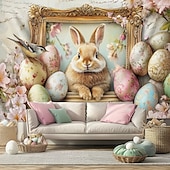 cheap Holiday Tapestries-Hanging Tapestry Eggs Bunny Wall Art Large Tapestry Mural Decor Photograph Backdrop Blanket Curtain Home Bedroom Living Room Decoration