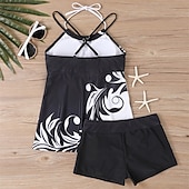 abordables Maillots une pièce et tankinis-Femme Tankini Maillot De Bain Deux Pièces Dos Nu Croisé Maillots de Bain Maillots de Bain Noir Bleu Respirable Séchage rapide Poids Léger Sans Manches - Natation Surf Plage Eté Printemps