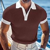 tanie Męski klasyczny polo-Męskie Koszula golfowa dzianinowe polo Biznes Codzienny Klasyczny Krótki rękaw Urlop Moda Kolorowy blok Guziki Dzianiny Lato Wiosna Regularny Biały Burgundowy Khaki Szary Jasnoniebieski Koszula