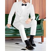 preiswerte Herren Klassische Blazer-Herren Abschlußfeier Set Blazer Geschäft Cocktailparty Hochzeitsfeier Mode Lässig Frühling &amp; Herbst Polyester Einfarbig Knöpfe Tasche Bequem Einreihig Blazer Schwarz Weiß