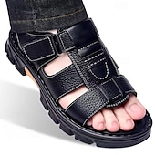 billiga Avslappnade sandaler-bruna sandaler i konstläder för män - justerbara remmar, halkfri sula och andningsbar design för utomhus- och fritidskläder på sommaren