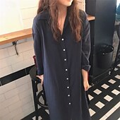 halpa Mekot-Naisten Pitkä mekko Maxi mekko Pellava-inspiroidut mekot Paitamekko Rento mekko Tyylikäs Vapaa-aika Loma Päivittäin Deitti Normaali Tavallinen Pitkähihainen Kauluskäänne Punastuvan vaaleanpunainen