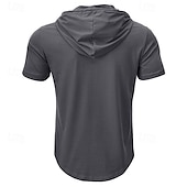 baratos camisetas básicas-Homens Camiseta Manga Curta Com Capuz Primavera Verão Esportes Moda Diário Botões Com Cordão Ao ar livre Dia a Dia Casual Preto Branco Verde Top Tee para Homens