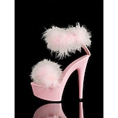 cheap Semi-Formal-Pink Fluffy Platform Sandals with High Heels –Stylish Women&#039;s Shoes for Festive Occasions and Wedding