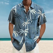 voordelige Tropische planten-Voor heren Kokosnootboom Tropische planten Overhemd Hawaiiaans overhemd Aloha-shirt Korte Mouw Overhemd Strijkijzer Modieus Streetwear Ontwerper Buiten Straat Casual blauw Paars Bruin S M L