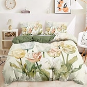 billiga 100% bomull-Påslakan i 100 % bomull med blommor i 3-delat set för sommaren mjuk hudvänlig långvarig