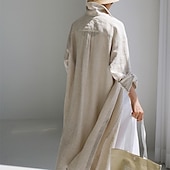 preiswerte Kleider-Damen Langes Kleid Maxikleid Leinen-inspirierte Kleider Hemdblusenkleid Freizeitkleid Baumwoll-Leinenkleid Stilvoll Lässig Urlaub Täglich Date Normale Passform Einfach Langarm Revers Schwarz