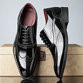 cheap Formal-Men&#039;s Multicolor Patent Leather Oxford Shoes – Wingtip Brogue Design, Formal Lace-Up Dress Shoes for Weddings and Business Events
