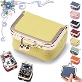 cheap Jewelry &amp; Cosmetic Storage-Genuine Leather Mini Jewelry Box, Portable Vintage-inspired Genuine Leather Coin Purse Jewelry Case with Kiss Lock, Mini Travel Ring Box for Women for Earring/Ring/Necklace/Bracelet