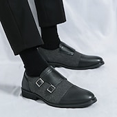 お買い得  フォーマル-メンズダブルモンクストラップシューズ - フェイクレザーとヘリンボーン生地、ビジネスや結婚式に最適なクラシックなフォーマルドレスシューズ