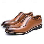 abordables Officiel-chaussures habillées à lacets en similicuir marron classiques pour hommes – chaussures formelles élégantes pour les affaires et les occasions spéciales