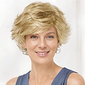 abordables perruque plus âgée-Perruque Synthétique Bouclé Avec Frange Fabriqué à la machine Perruque Court A1 A2 A3 A4 A5 Cheveux Synthétiques Femme Doux Mode Facile à transporter Blond Argent Gris