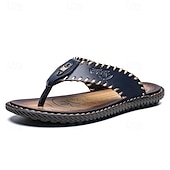 abordables Sandalias de vestir-Chanclas vintage de piel sintética marrón para hombre: sandalias de verano con punta abierta hechas a mano con suela antideslizante para playa, viajes y uso informal