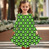 preiswerte 3D Shining Vision Kleid-St. Patrick Mädchen&#039; 3D Graphic Vierblättriges Kleeblatt Kleid Langarm Sommer Frühling Urlaub Täglich Festtage Prinzessin Schön Süß kinderkleidung 4-12 Jahre Casual kleid A Linie Kleid Knielang
