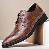 economico Formale-scarpe oxford da uomo in similpelle con motivo a scacchi neri - scarpe eleganti con lacci per lavoro, matrimoni e occasioni speciali