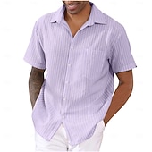 economico camicie casual da uomo-Per uomo Camicia Camicia estiva Camicia a righe Camicia con bottoni Nero Bianco Rosa Blu Viola Manica corta A strisce Colletto Da mare Giornaliero Abbigliamento Di tendenza Informale Comodo