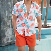 economico Set di camicie stampate da uomo-Per uomo Piante 2 pezzi Set di camicie Top estivi Manica Corta Collo ripiegato Casual All&#039;aperto Casa Casuale Stampa 3D Rosso arancione Rosso rubino Verde