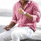 billige skjorte for menn-Herre Skjorte Sommerskjorte Hawaii skjorte Skjorte med knapper Svart Rosa Langermet Polkadotter Aftæpning utendørs Gate Knapp ned Klær Polyester Mote Fritid Pustende Bekvem