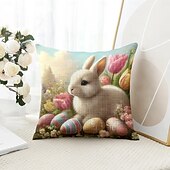 baratos Capa de almofada de férias-Capa de Almofadas Decorativas de Páscoa 1PC Coelho Ovos Macio Quadrado Capa de Almofada para Quarto Sala de Estar Sofá Cadeira