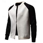 preiswerte Lässige Jacken-Herren übergangsjacke Collegejacke Täglich Tasche Ganzjahres Farbblock Mode Stehkragen Regulär Schwarz Weiß Grau Jacken