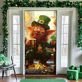 cheap Saint Patrick's Day-Saint Patrick's Day Door Decorations Door Covers Shamrocks Gnome Door Tapestry Door Curtain Decoration Backdrop Indoor/Outdoor Door Banner for Front Door Farmhouse
