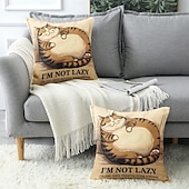 cheap Quotes&amp;Saying Style-Funny Animal Decorative Toss Pillows Cover Lazy Cat 1PC Soft Square Couch Cushion Case Pillowcase for Bedroom Livingroom Sofa Chair