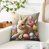 baratos Capa de almofada de férias-Capa de Almofadas Decorativas de Páscoa 1PC Coelho Ovos Macio Quadrado Capa de Almofada para Quarto Sala de Estar Sofá Cadeira