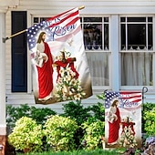 abordables Banderas de Jardín, Banner-Bandera de Jardín 12x18 Pulgadas Decoraciones al Aire Libre Bienvenida Bandera de Jardín Patio Bandera Cruz Jesús Bandera de Jardín Doble Cara Banderas al Aire Libre 1pc