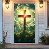 abordables Banners de Garaje y Puerta-Decoraciones para Puertas Cobertores de Puerta Cruz de Jesús Tapiz para Puerta Cortina de Puerta Decoración Fondo Banner de Puerta para la Puerta de Entrada Casa de Campo