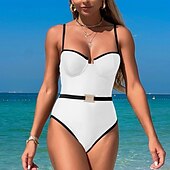 abordables Maillots une pièce et tankinis-Femme Maillot de bain 1 pièce Bretelles Croisées Maillots de Bain Couleur Pleine Maillots de Bain Noir Blanche Respirable Séchage rapide Poids Léger Sans Manches - Natation Surf Plage Eté Printemps