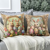 cheap Holiday Cushion Cover-Easter Decorative Toss Pillows Cover 1PC Bunny Eggs Soft Square Couch Cushion Case Pillowcase for Bedroom Livingroom Sofa Chair
