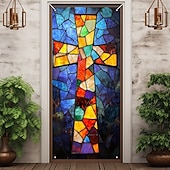 billige Dørdeksler-Dørdekorasjoner Dørtrekk Kors Blekktglass Effekt Dørvev Dørgardin Dekorasjon Bakgrunn Innendørs/Utendørs Dørbanner Framdør Gårdsdrift