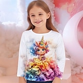 billiga Flickans 3D-tecknad film-Flickor 3D Grafisk Tecknat T-shirt Långärmad Vår Höst Mode Grundläggande Barn 4-12 år Rund hals Utomhus Ledigt Dagligen Normal