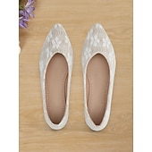 voordelige Platte damesschoenen-beige bloemenkanten puntige platte schoenen voor dames – elegante en comfortabele schoenen voor bruiloften en formele gelegenheden