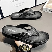 preiswerte Kleidungs-Sandalen-Braune Casual Flip Flops für Herren mit strukturiertem Fußbett und verstellbarem Riemen – bequeme Outdoor-Sandalen für Sommer und Strand