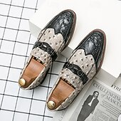 levne Poloformální-pánské hnědé mokasíny z umělého semiše se pštrosím vzorem – stylové slip-on boty pro formální i běžné příležitosti