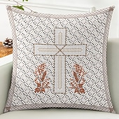 cheap Vintage Style-Vintage Decorative Toss Pillows Cover 1PC Vintage Ethiopian Cross Print Soft Square Couch Cushion Case Pillowcase for Bedroom Livingroom Sofa Chair