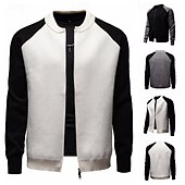 preiswerte Lässige Jacken-Herren übergangsjacke Collegejacke Täglich Tasche Ganzjahres Farbblock Mode Stehkragen Regulär Schwarz Weiß Grau Jacken