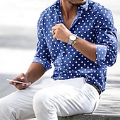 billige skjorte for menn-Herre Skjorte Sommerskjorte Hawaii skjorte Skjorte med knapper Svart Rosa Langermet Polkadotter Aftæpning utendørs Gate Knapp ned Klær Polyester Mote Fritid Pustende Bekvem